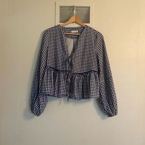 Avec Les Filles Blue Checkered Peplum Blouse